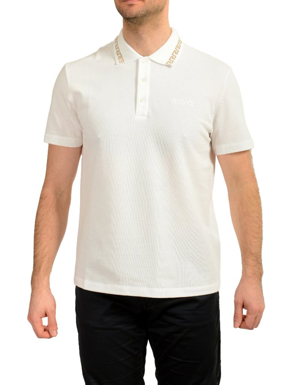 Versace Men's Gold Embroidery White Short Sleeve Polo Shirt US 4XL IT 60